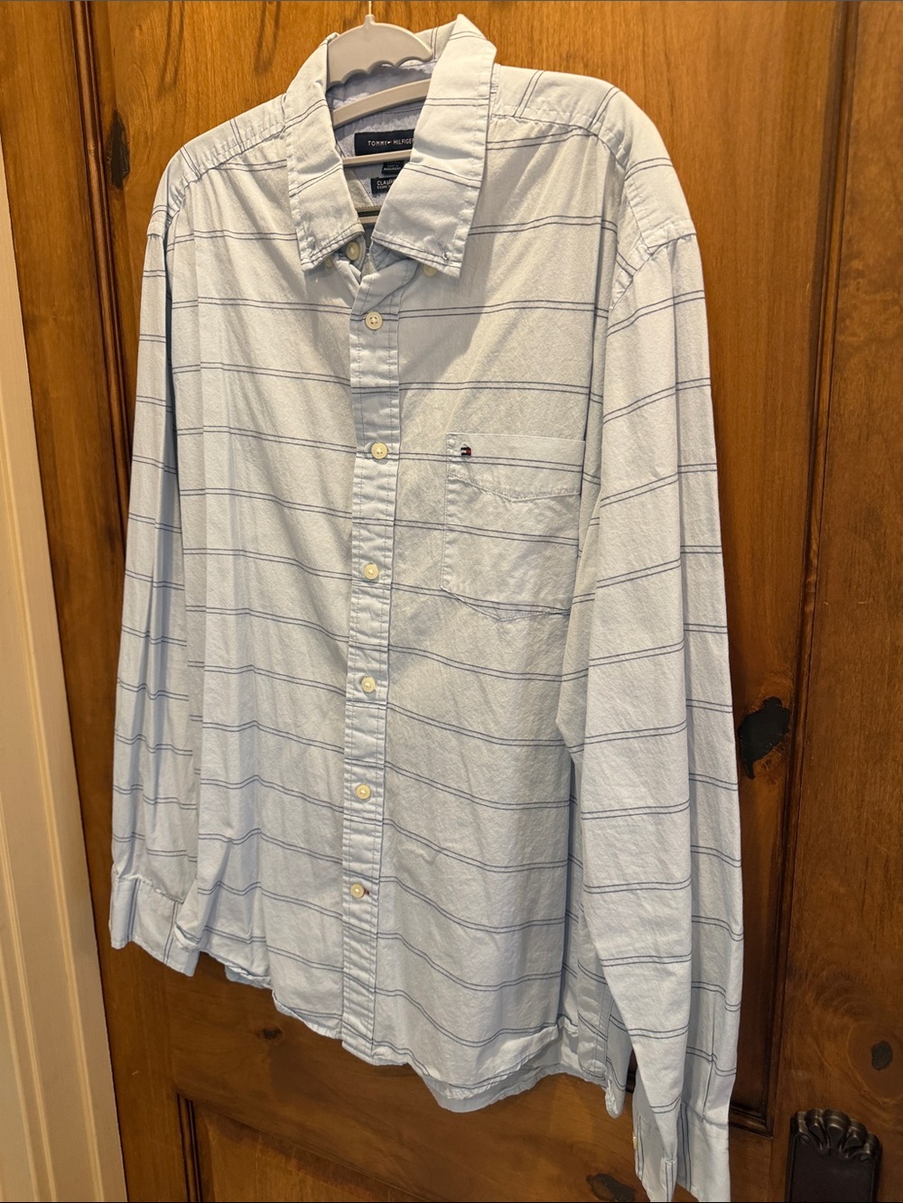 Tommy Hilfiger Light Blue Button-Down Shirt with Navy Windowpane